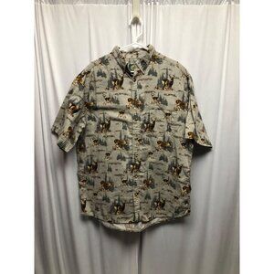 Cabelas Shirt Mens Large Tall Short Sleeve Buttons All Over Wildlife Deer Print